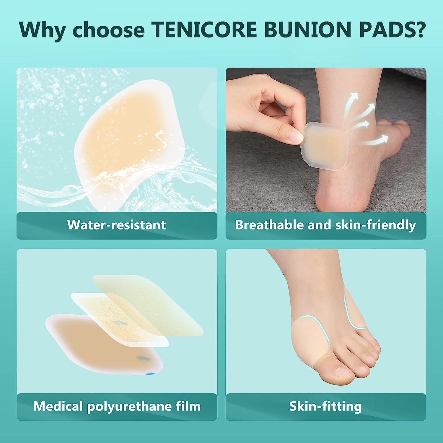 TENICORE Hydrocolloid Dressing Patches Bandages 10PCS Blister Prevention Padding Avoid Skin Blister Foot Protection for Heels