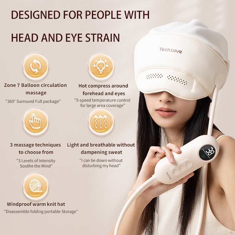 2024 Factory Custom New Product Pink Light Breathable Air Bag Massage To Relieve Head Fatigue Eye Massager With Heat Compression